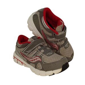 Saucony Crossfire Five Boys Pre-owned Gray & Red Leather Sneakers - sz. 7 1/2W